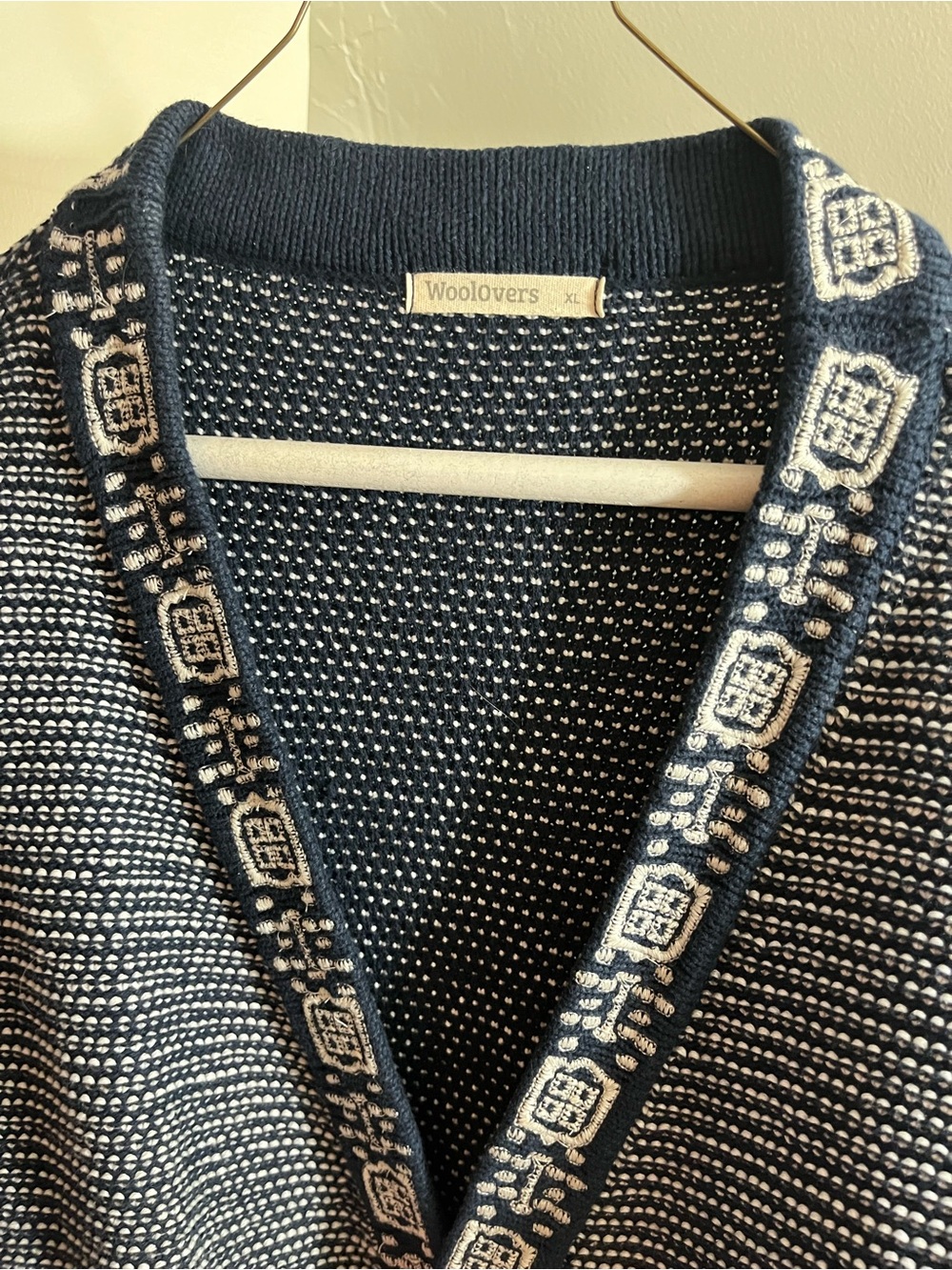 Woolovers Organic Cotton Open Front Cardigan in Navy and Cream